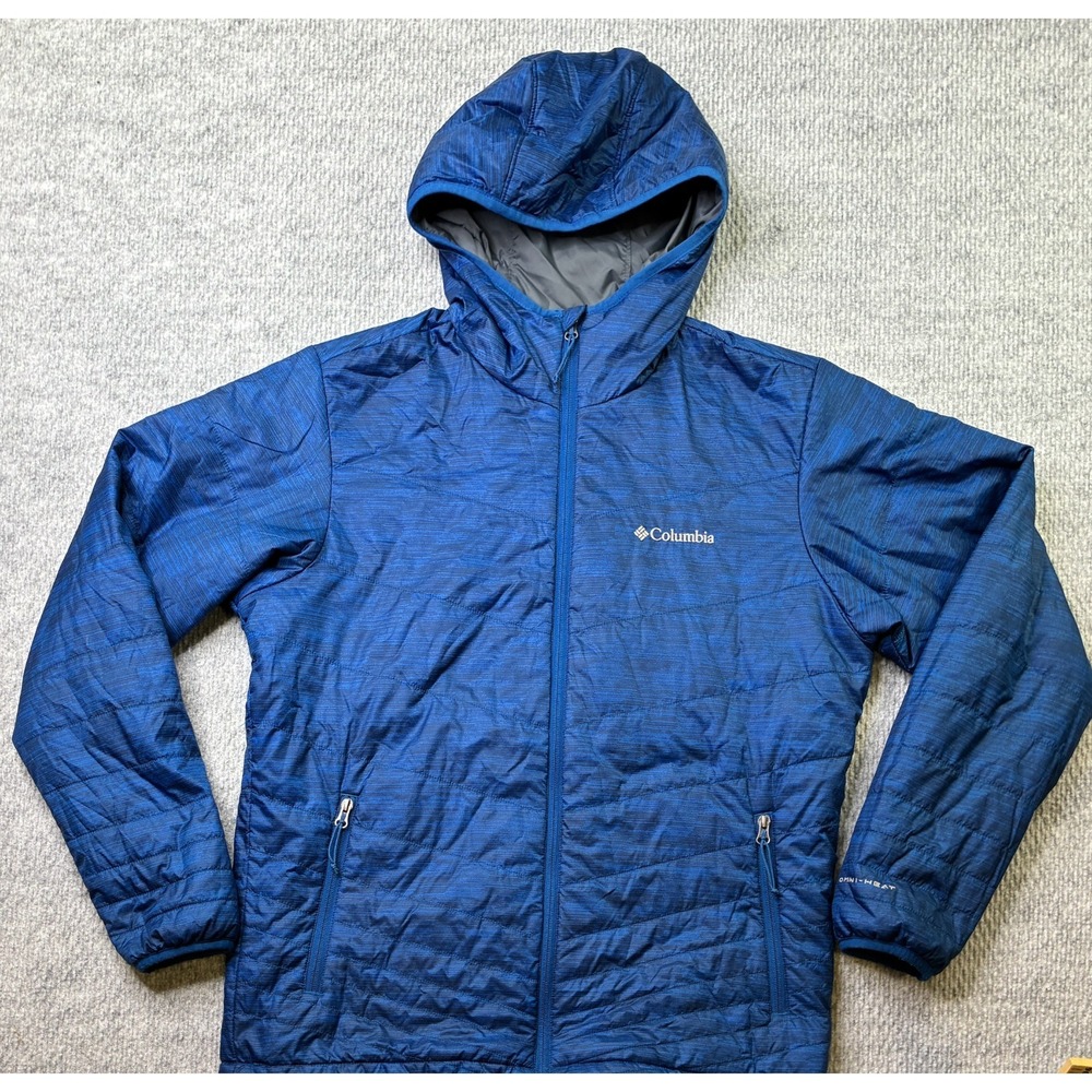 Columbia Mens M Blue Omni-Heat Hooded Insulated Jacket WM5136 Full Zip